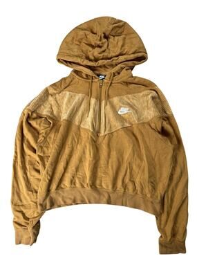 NIKE Sweater Womens M Brown Full Zip Hooded Terry Pockets Relaxed Fit Logo